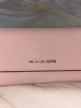 Michael Kors Blush Pink Leather Clutch with Gold Logo
